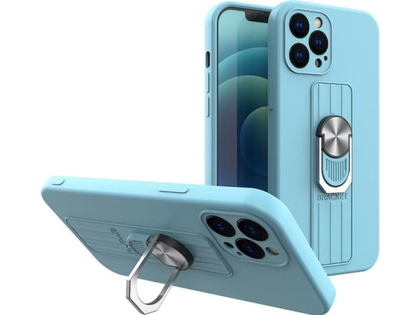 Hurtel Ring Case silikondeksel med fingerholder og stativ for iPhone 11 Pro Max lyseblå