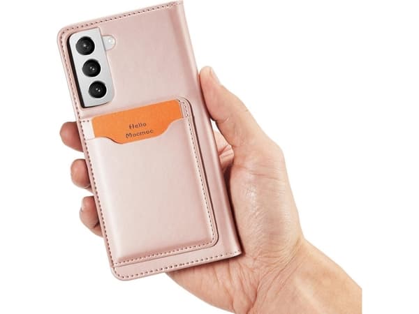 Hurtel Magnet Card Case Deksel for Samsung Galaxy S22+ (S22 Plus) Dekselkort Lommebok Kortstativ Rosa