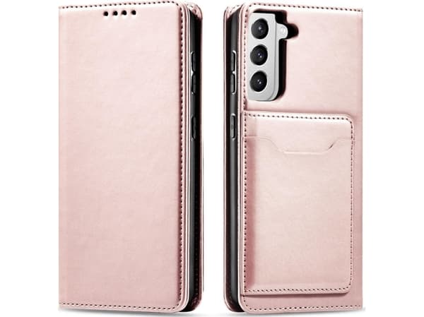 Hurtel Magnet Card Case Deksel for Samsung Galaxy S22+ (S22 Plus) Dekselkort Lommebok Kortstativ Rosa