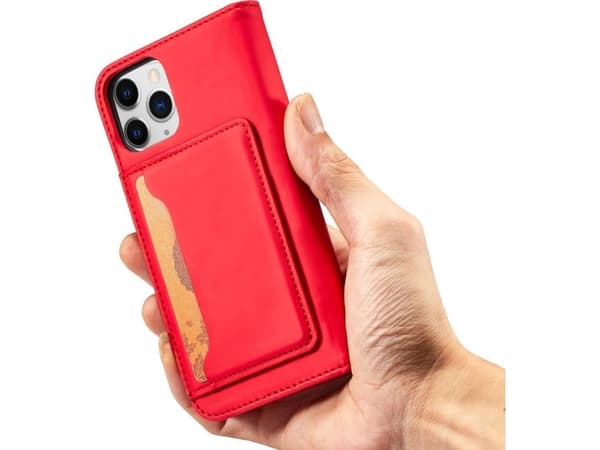Hurtel Magnet Card Case-deksel til iPhone 12 Pro, deksel, lommebok for kort, kortstativ, rød