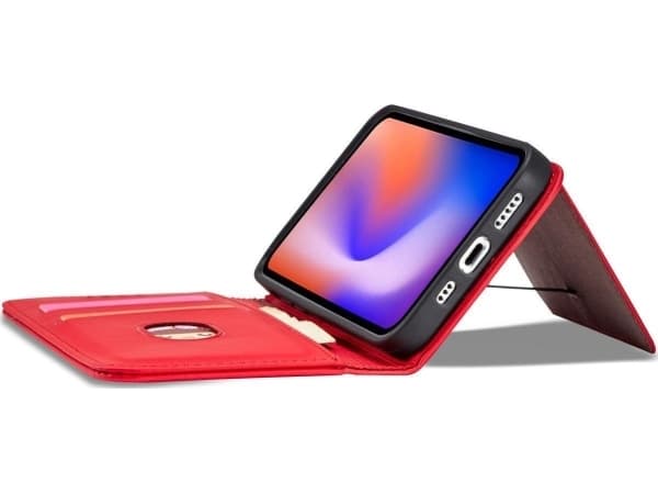 Hurtel Magnet Card Case-deksel til iPhone 12 Pro, deksel, lommebok for kort, kortstativ, rød