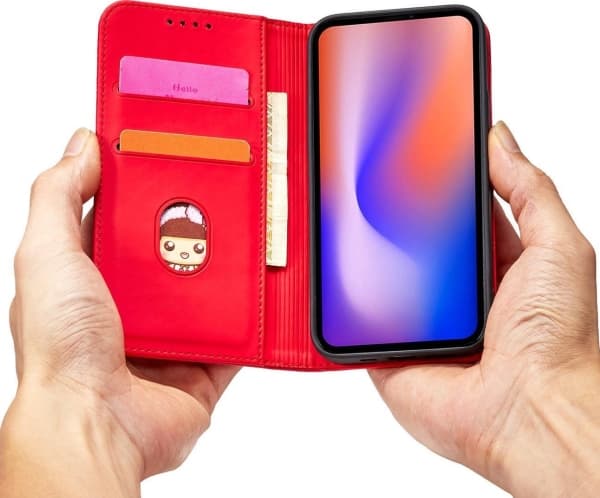 Hurtel Magnet Card Case-deksel til iPhone 12 Pro, deksel, lommebok for kort, kortstativ, rød