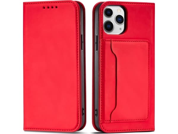 Hurtel Magnet Card Case-deksel til iPhone 12 Pro, deksel, lommebok for kort, kortstativ, rød