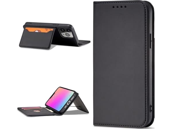 Hurtel Magnet Card Case for iPhone 13 Pro Max, deksel, kortlommebok, kortstativ, svart