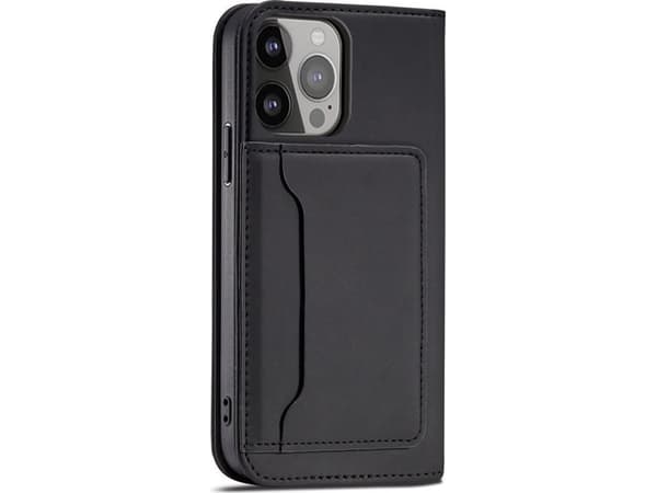 Hurtel Magnet Card Case for iPhone 13 Pro Max, deksel, kortlommebok, kortstativ, svart