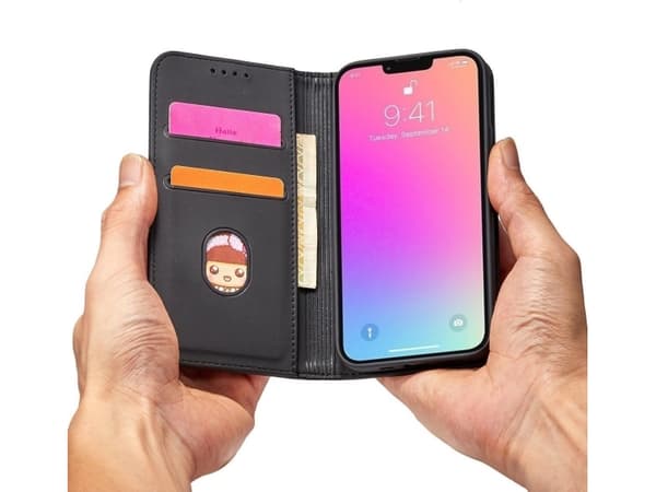 Hurtel Magnet Card Case for iPhone 13 Pro Max, deksel, kortlommebok, kortstativ, svart