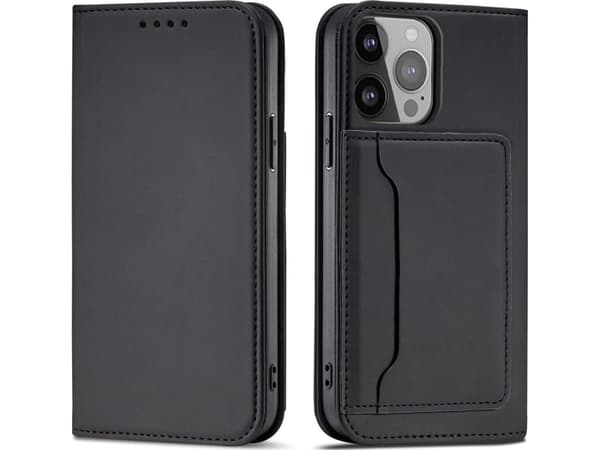 Hurtel Magnet Card Case for iPhone 13 Pro Max, deksel, kortlommebok, kortstativ, svart