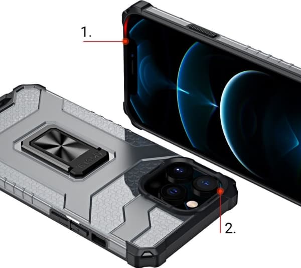 Hurtel Crystal Ring Case pansret hybriddeksel + magnetisk holder iPhone 12 Pro svart
