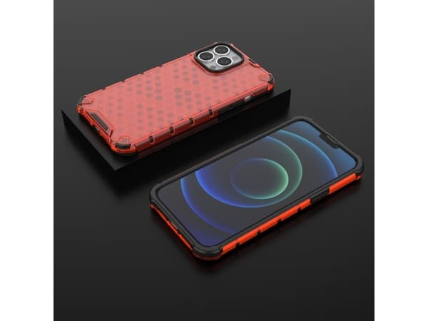 Hurtel Honeycomb pansret deksel med gelramme for iPhone 13 Pro Max rød