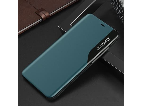 Hurtel Eco Leather View Case elegant deksel med flip-deksel og stativfunksjon for iPhone 13 Pro Max grønn