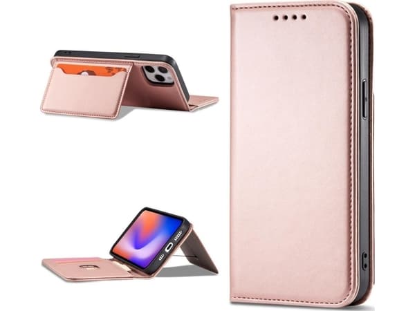 Hurtel Magnet Card Case-deksel til iPhone 12 Pro, deksel, kortlommebok, kortstativ, rosa