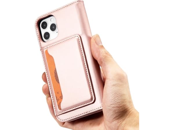 Hurtel Magnet Card Case-deksel til iPhone 12 Pro, deksel, kortlommebok, kortstativ, rosa