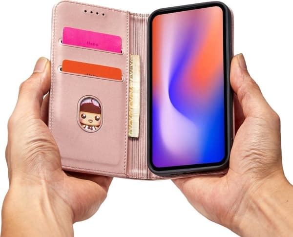Hurtel Magnet Card Case-deksel til iPhone 12 Pro, deksel, kortlommebok, kortstativ, rosa