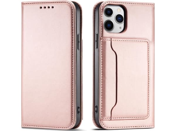 Hurtel Magnet Card Case-deksel til iPhone 12 Pro, deksel, kortlommebok, kortstativ, rosa