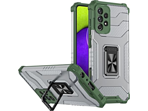 Hurtel Crystal Ring Case pansret hybriddeksel + magnetisk holder Samsung Galaxy A72 4G grønn