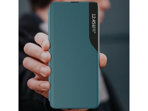 Hurtel Eco Leather View Case elegant deksel med flip-deksel og stativfunksjon for Samsung Galaxy A22 4G lilla