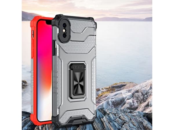Hurtel Crystal Ring Case pansret hybriddeksel + magnetisk holder iPhone XS Max rød