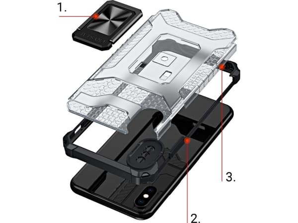 Hurtel Crystal Ring Case pansret hybriddeksel + magnetisk holder iPhone XS Max rød