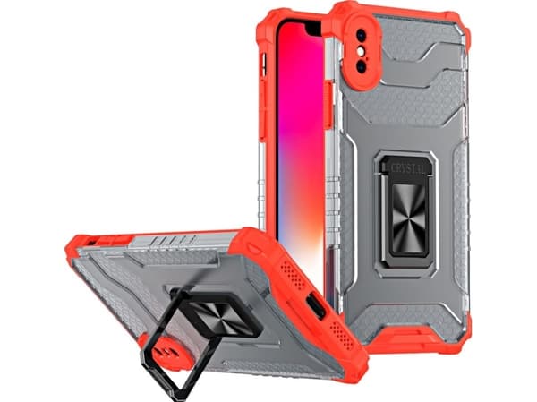 Hurtel Crystal Ring Case pansret hybriddeksel + magnetisk holder iPhone XS Max rød