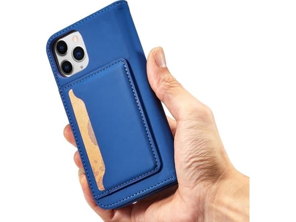 Hurtel Magnet Card Case-deksel til iPhone 12 Pro, deksel, lommebok for kort, kortstativ, blå
