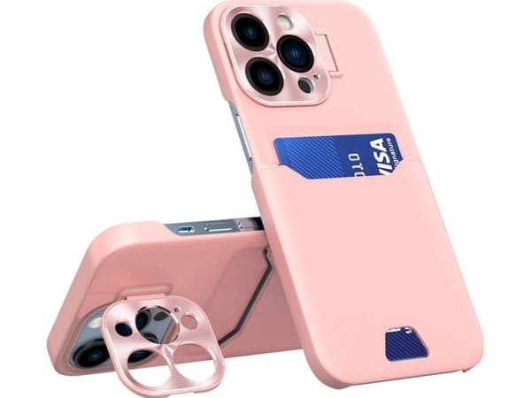 Hurtel Nahka Stand Case Samsung Galaxy S23 Ultra kortti lompakko tapauksessa jalusta vaaleanpunainen
