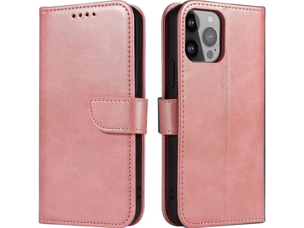 Hurtel Magnet Case elegant deksel med klaff og stativfunksjon for iPhone 13 Pro rosa