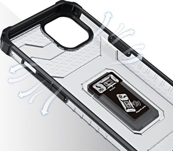 Hurtel Crystal Ring Case panssaroitu hybridi tapauksessa kansi + magneettinen haltija iPhone 12 mini musta