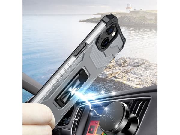 Hurtel Crystal Ring Case panssaroitu hybridi tapauksessa kansi + magneettinen haltija iPhone 12 mini musta