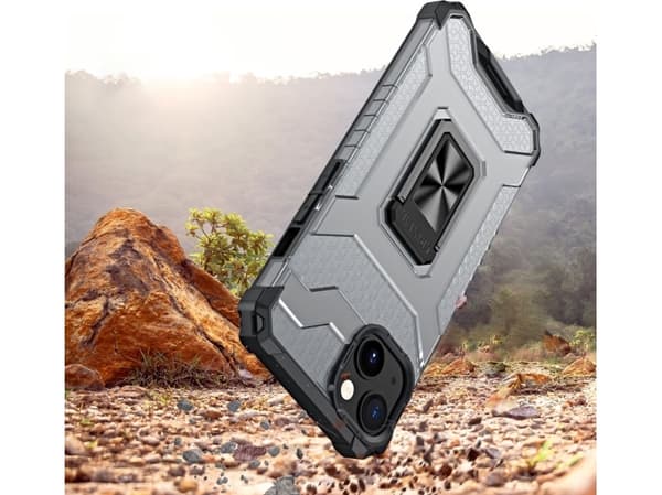 Hurtel Crystal Ring Case panssaroitu hybridi tapauksessa kansi + magneettinen haltija iPhone 12 mini musta