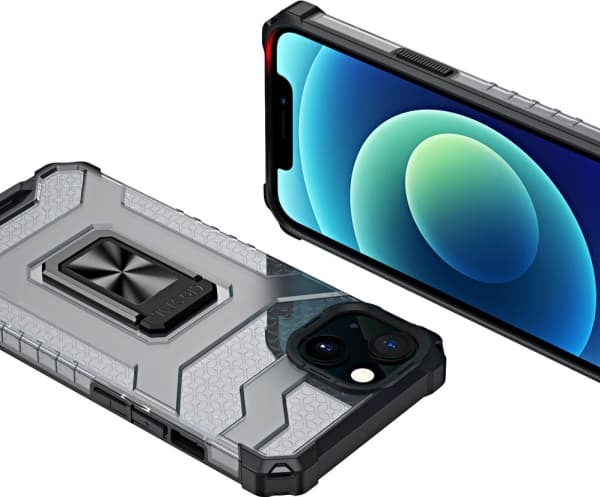 Hurtel Crystal Ring Case panssaroitu hybridi tapauksessa kansi + magneettinen haltija iPhone 12 mini musta