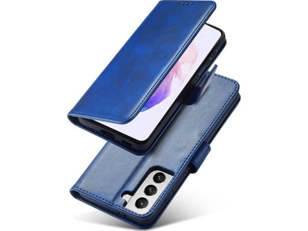 Hurtel Magnet Case elegant deksel med klaff og stativfunksjon for Samsung Galaxy S22+ (S22 Plus) blå
