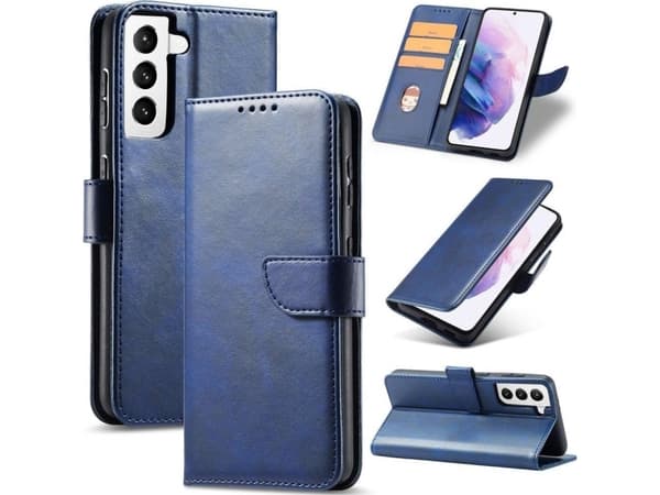Hurtel Magnet Case elegant deksel med klaff og stativfunksjon for Samsung Galaxy S22+ (S22 Plus) blå