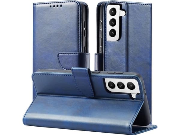 Hurtel Magnet Case elegant deksel med klaff og stativfunksjon for Samsung Galaxy S22+ (S22 Plus) blå