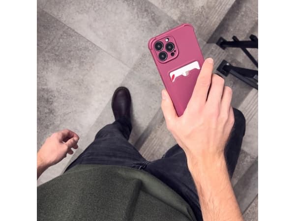 Hurtel Card Armor Case Deksel for iPhone 11 Pro Max kortlommebok Silikon Armor Air Bag Cover Rosa