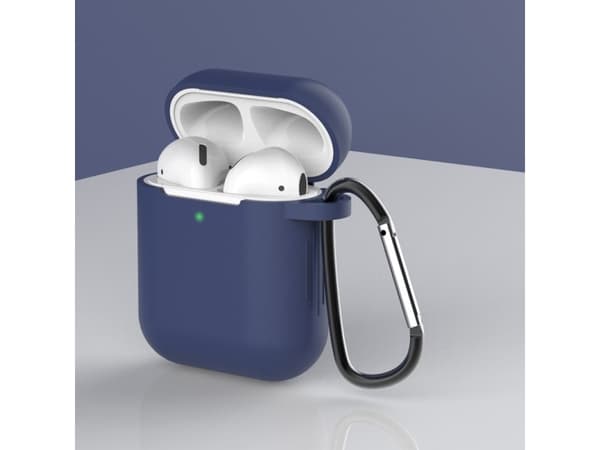Fodral för AirPods 2 / AirPods 1 mjukt silikonfodral för hörlurar + nyckelring hängande blå (fodral D)