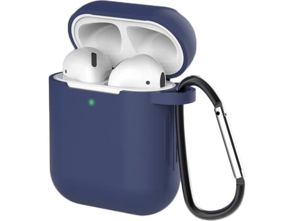 Fodral för AirPods 2 / AirPods 1 mjukt silikonfodral för hörlurar + nyckelring hängande blå (fodral D)