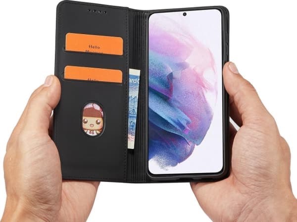 Hurtel Magnet Card Case Samsung Galaxy S22+ (S22 Plus) kortti lompakko tapauksessa kortin haltija musta