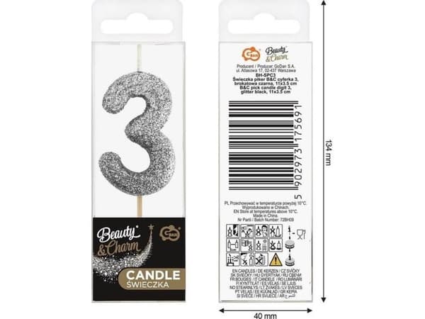 Piker 3 svart glitterljus 11x3,5 cm