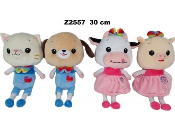 Dyremaskot 30cm 4 mønstre 163745 SUN-DAY mix pris for 1 stk