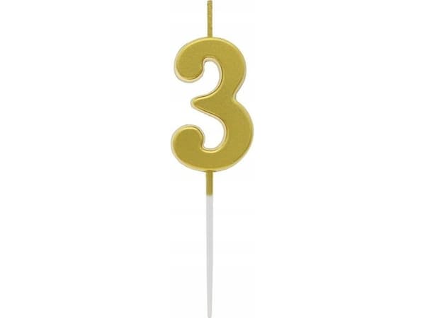 B&amp;C poimintakynttilä numero 3 metallinen kultainen 9.5x2.3 cm BH-SPZ3