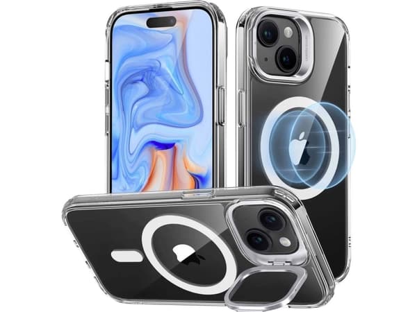 ESR Classic Hybrid HaloLock Case + Stash Stand Mobiltelefon backcover Apple iPhone 15 läpinäkyvä MagSafe-kompatibeli