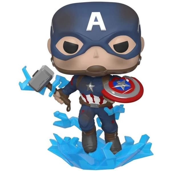Funko Pop! Marvel: Endgame - Capt America med trasig sköld och Thors hammare