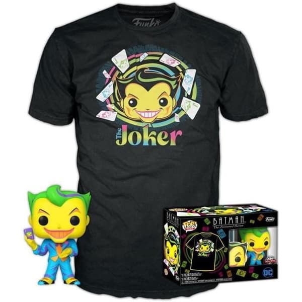 Funko Pop! &amp; T. Skjorta: DC Comics Batman The Animated Series - The Joker (Blacklight) Storlek Small (S)