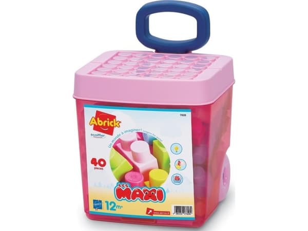 Rosa vagn med byggklossar 40st