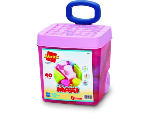 Rosa vagn med byggklossar 40st