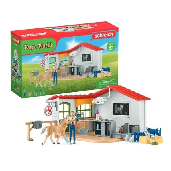 Veterinärkontor med djur, 43-delat boxset med veterinärfigurer, djur och tillbehör, djurleksaker från