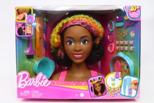 BARBIE STYLING HOVED NEON REGNBUE KRØLLET HÅR HMD79