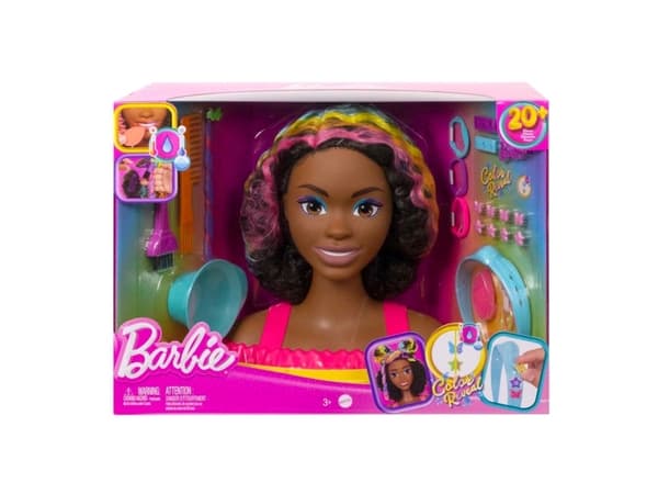 BARBIE STYLING HOVED NEON REGNBUE KRØLLET HÅR HMD79