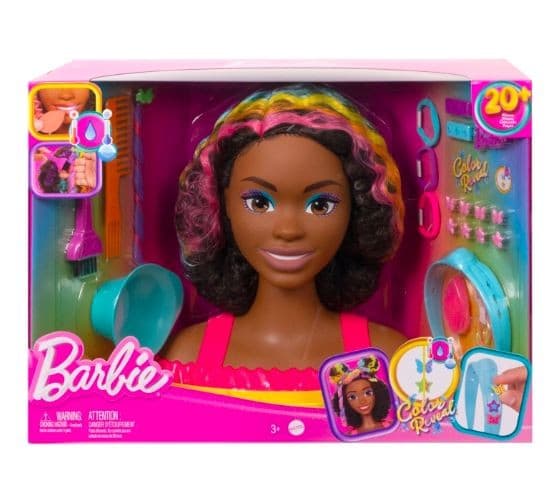 Mattel Barbie docka Barbie styling huvud Neon regnbåge lockigt hår HMD79