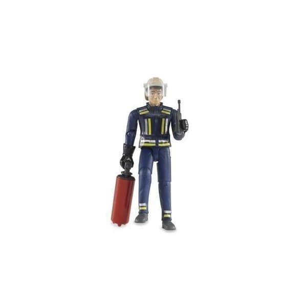 BRUDER brandmansfigur med hjälm, handskar och tillbehör - 10,7 cm
